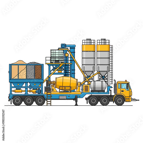 Mobile Concrete Mixing Plant Truck with Silos and Raw Materials