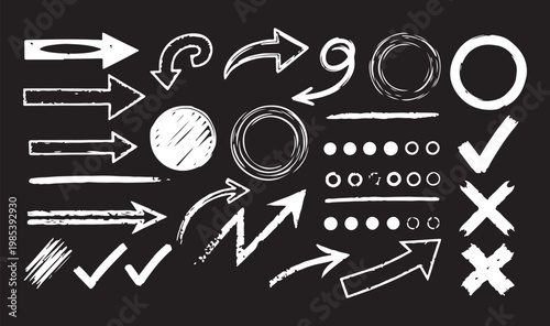 Collection hand drawn arrows. Set simple arrows isolated on white background. Arrow mark icons. Arrow paint