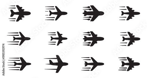 Air transport icons with jets flying at speed illustration