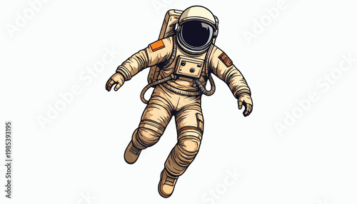 Detailed Illustration of an Astronaut Floating in Space.