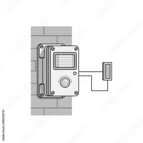 Vector illustration of a security sensor system mounted on a brick wall