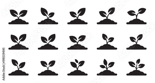 Botanical life cycle icon set with sprouting plants