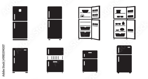 Modern kitchen appliance icon set in minimal black style