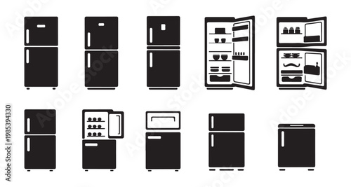 Household appliance silhouettes including refrigerators and ovens