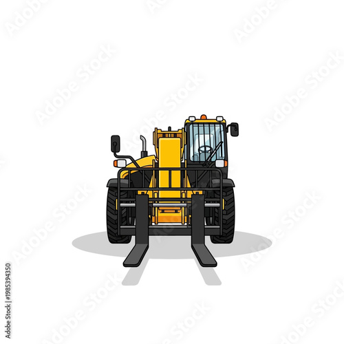 Yellow Telehandler Forklift Machine on White Background, Construction Vehicle Illustration