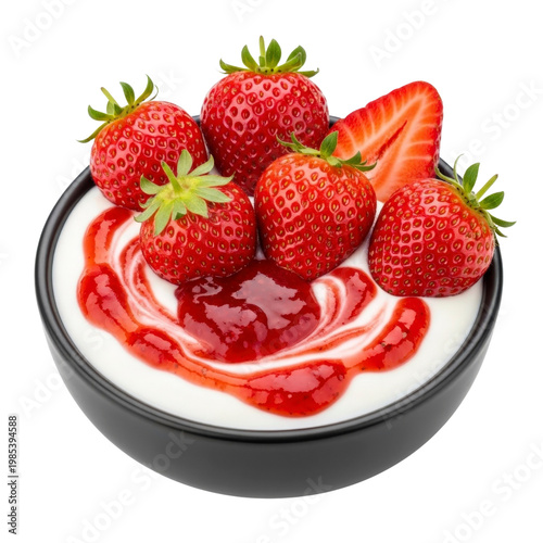 Bowl of yogurt with strawberries and jam