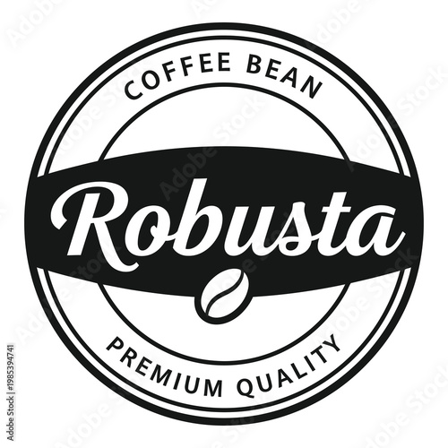 Robusta coffee bean logo with premium quality stamp icon