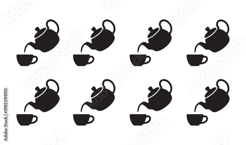 Kitchen beverage pattern with teapot pouring tea illustration