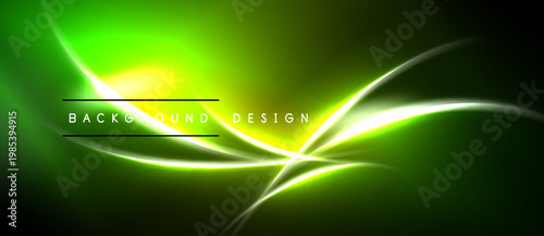Bright green abstract background. Flowing lines create dynamic visual effect. Text reads background design. Modern, vibrant presentation.