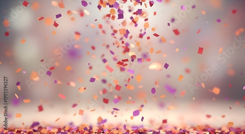 Falling Confetti Celebration: Vibrant Orange, Purple, and Red Squares Showering Down