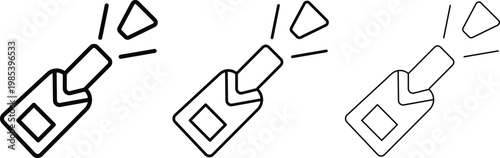 Minimalist champagne bottle icon set, popping sparkling wine bottle with flying cork, celebratory drink outline vector for party invitations