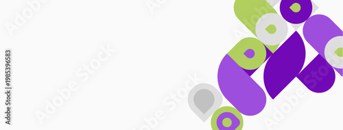 Abstract shapes, purple, green, gray. Minimalist design, clean lines, modern aesthetic. Simple composition, geometric forms, flat illustration.