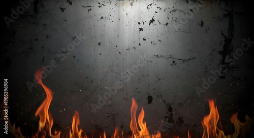 Fiery Flames on Dark Grunge Background