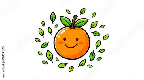 Floating orange fruit cute illustration for kids