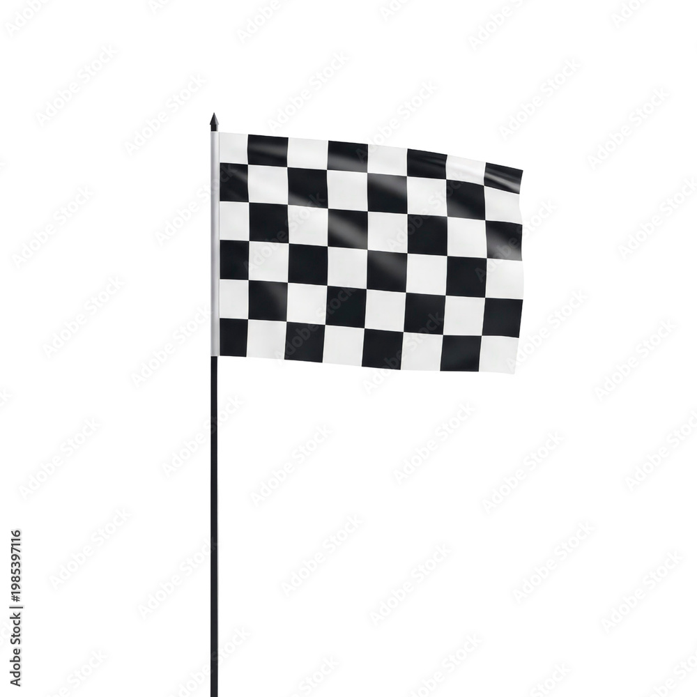 Obraz premium Racing checkered flag on a pole isolated on white