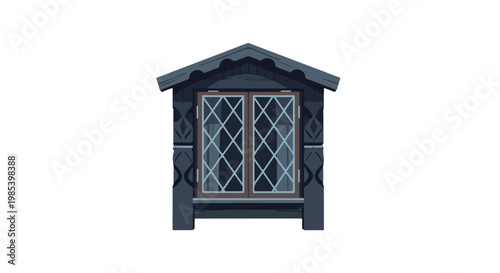Small, dark gray garden shed with a peaked roof and diamond-patterned windows on a plain white background.
