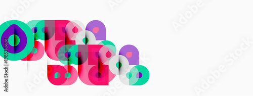 Abstract colorful overlapping circles create dynamic visual composition. Bright hues suggest energy, movement, modern design.