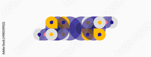 Abstract circles overlap, creating vibrant purple, yellow shapes. Minimalist design, clean background, modern aesthetic.