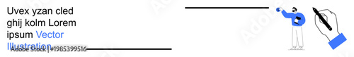 Graphic design, branding, presentation templates, creative storytelling, business visuals, digital media. Minimalist layout with a person holding a pen and text elements. Graphic design and branding
