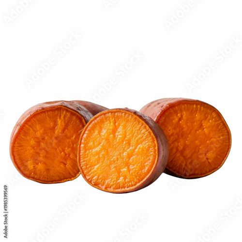 Sweet potato halves on transparent background