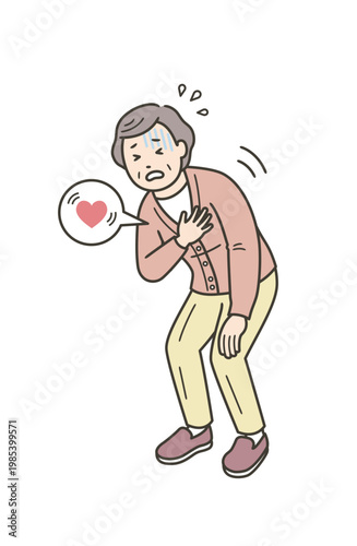 動悸がして苦しそうにしている高齢者の女性