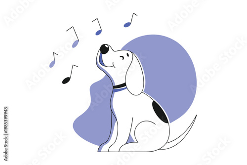 Cute puppy character howling or singing flat vector design for pet lovers.