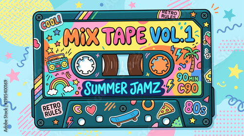Retro Cassette Tape Mix Tape Vol 1 Colorful Vintage Design