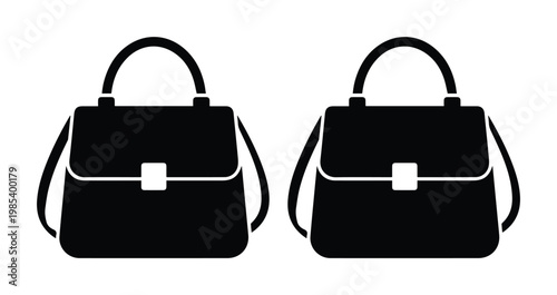 Minimalist handbag vector icons, black silhouette of luxury fashion purses, elegant female accessory set for retail and shopping design