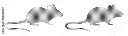 Minimalist mouse silhouette vector set, grey rodent icons with long tails, simple animal shapes for laboratory or pest control design