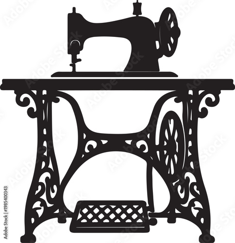 Sewing machine illustration on table