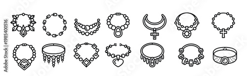 necklace icon set outline style 