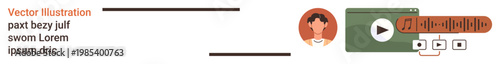 Streaming platforms, digital media, user interaction, user interface, online content, sound playback. Profile icon next to sound panel with play and volume controls. Streaming platforms and digital