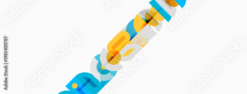Abstract colorful text design. Letters overlap, creating dynamic visual effect. Bright hues dominate white background.