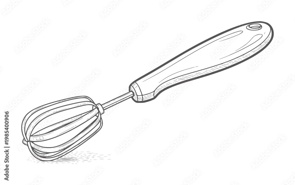 Fototapeta premium Hand drawn whisk with oval handle and wire balloon whisk kitchen utensil cooking