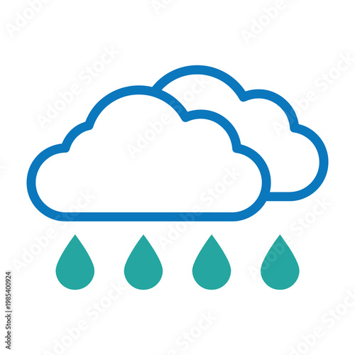 Rainy weather icon with clouds and raindrops
