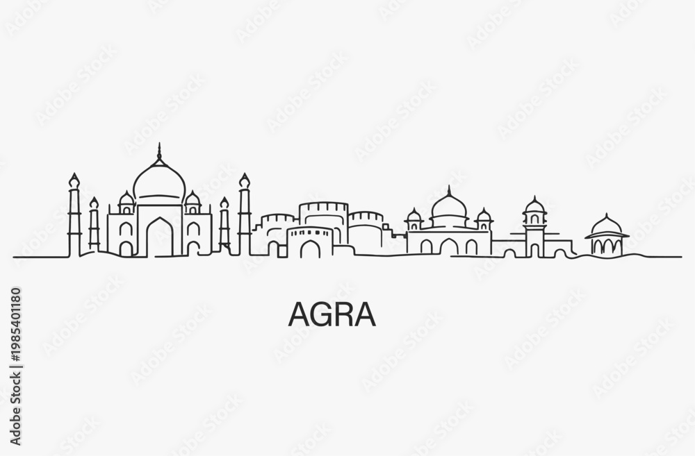 Fototapeta premium Flat Design one line without breaking the Agra city.