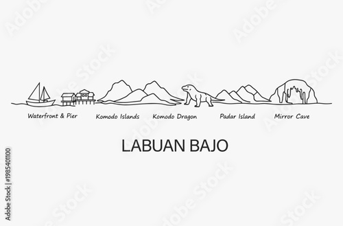 Flat Design one line without breaking the Labuan Bajo city.