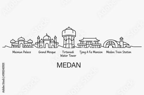 Flat Design one line without breaking the Medan city.