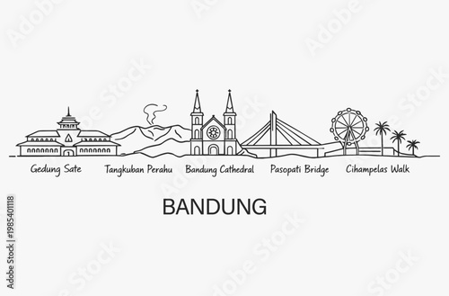 Flat Design one line without breaking the Bandung city.