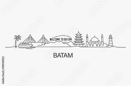 Flat Design one line without breaking the Batam city.
