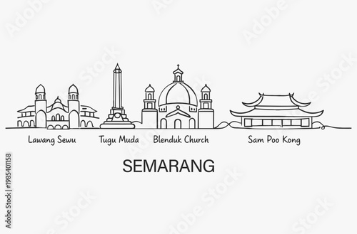 Flat Design one line without breaking the Semarang city.