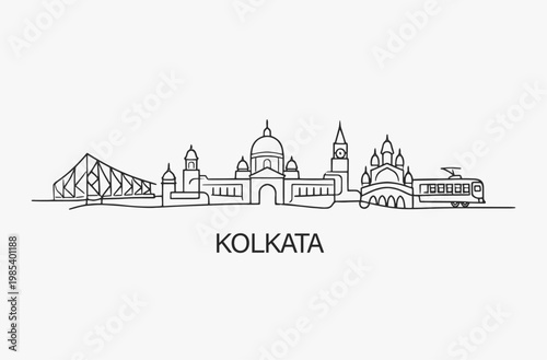 Flat Design one line without breaking the Kolkata city.