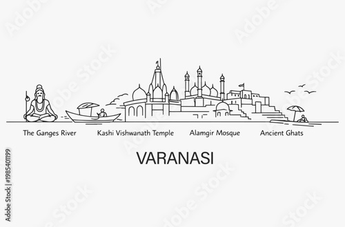 Flat Design one line without breaking the Varanasi city.