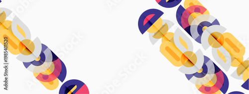 Abstract colorful design. Overlapping shapes create dynamic pattern. Bright hues suggest energy, modern aesthetic. Simple composition.