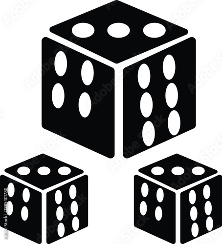 Three dice showing different numbers used for various games of chance and gambling.