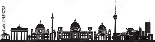 Berlin city skyline, black silhouette, iconic landmarks, urban landscape