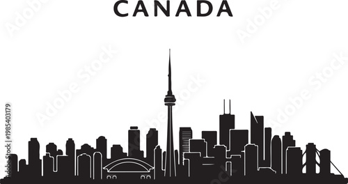Toronto city skyline, Canada, black silhouette, urban landscape, vector illustration