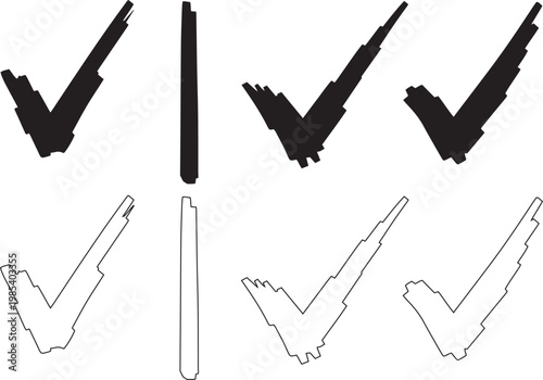 Foto Collection of black check mark and line symbols on white background