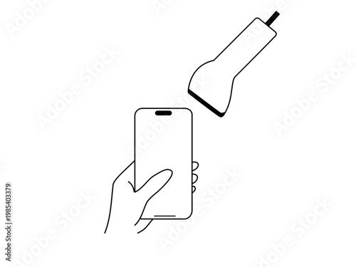 A 線画スマホを持った手とバーコードリーダでキャッシュレス決済2