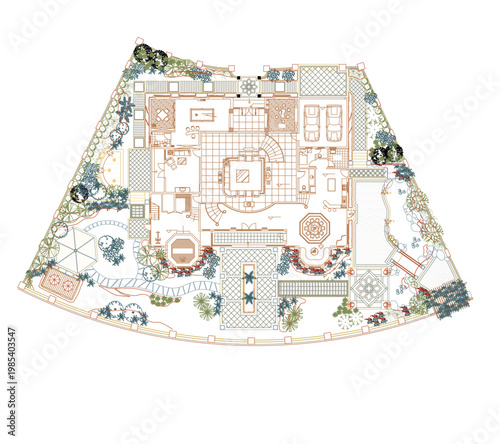 Top View Vector Icons of Trees and Plants for Floor Plan and Architectural Design Projects, Landscape Design, CAD	